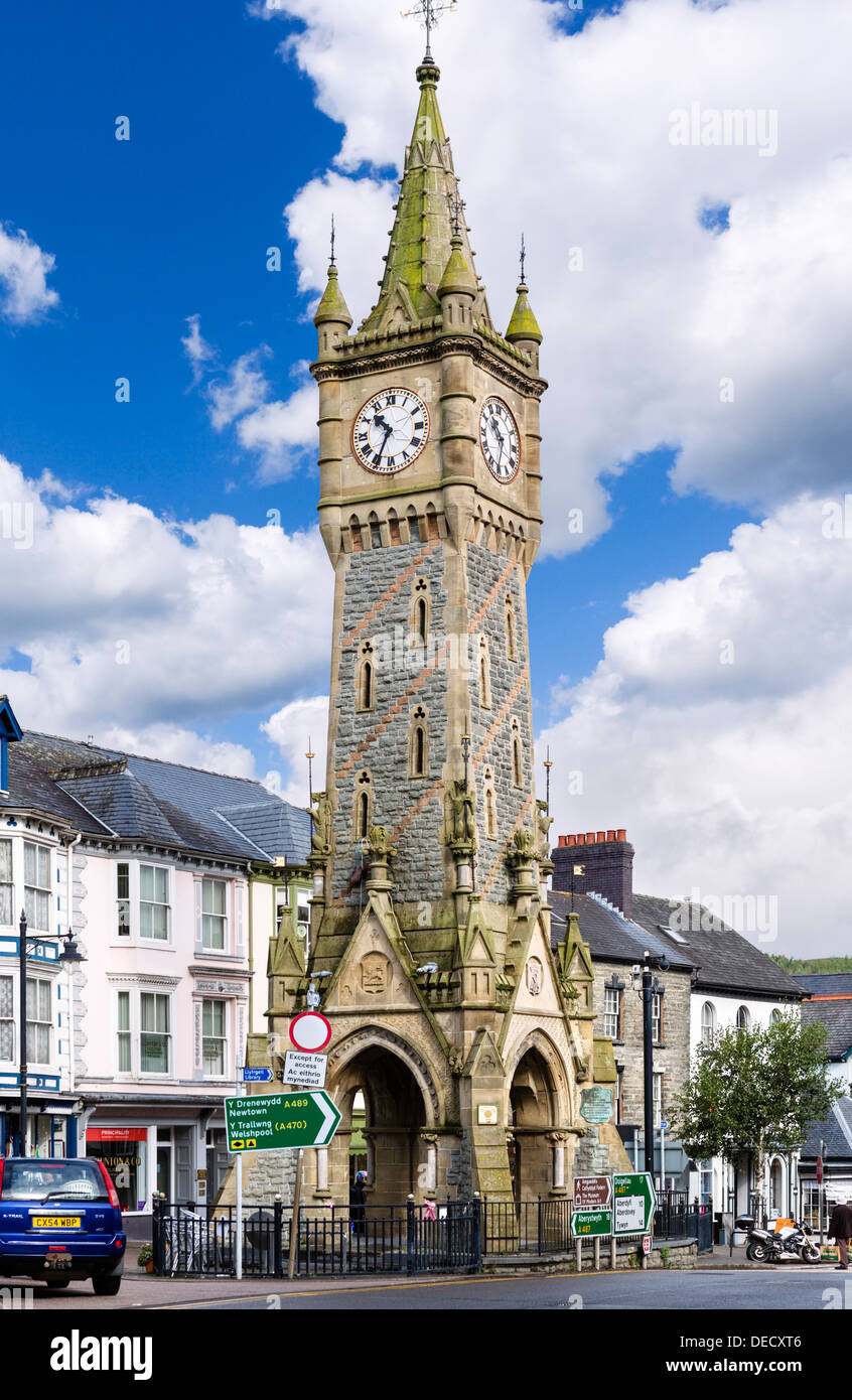 The clock tower in the town centre, Machynlleth, Powys, Wales, UK Stock Photo