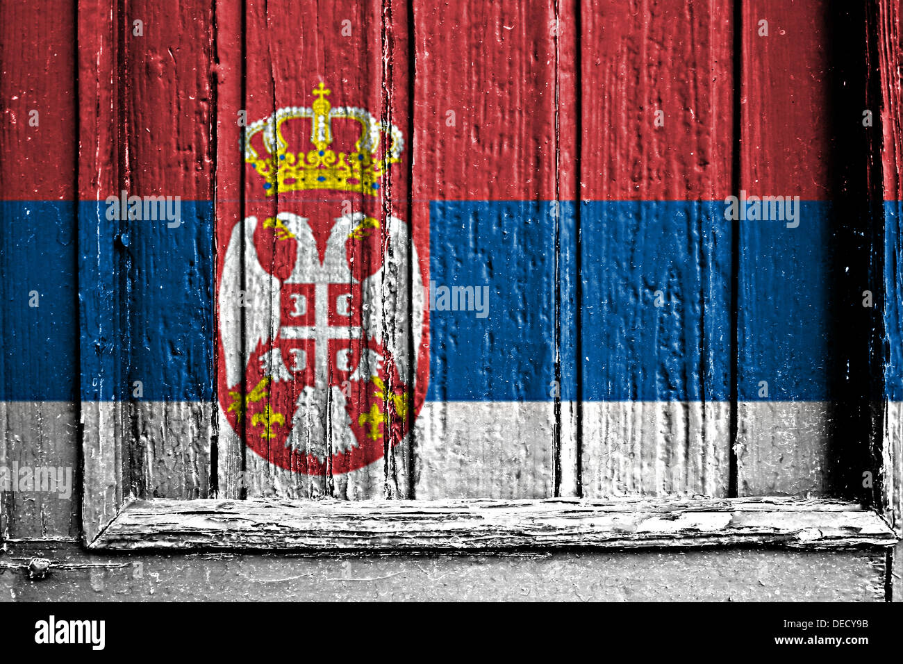 flag of Serbia painted on a wooden frame Stock Photo