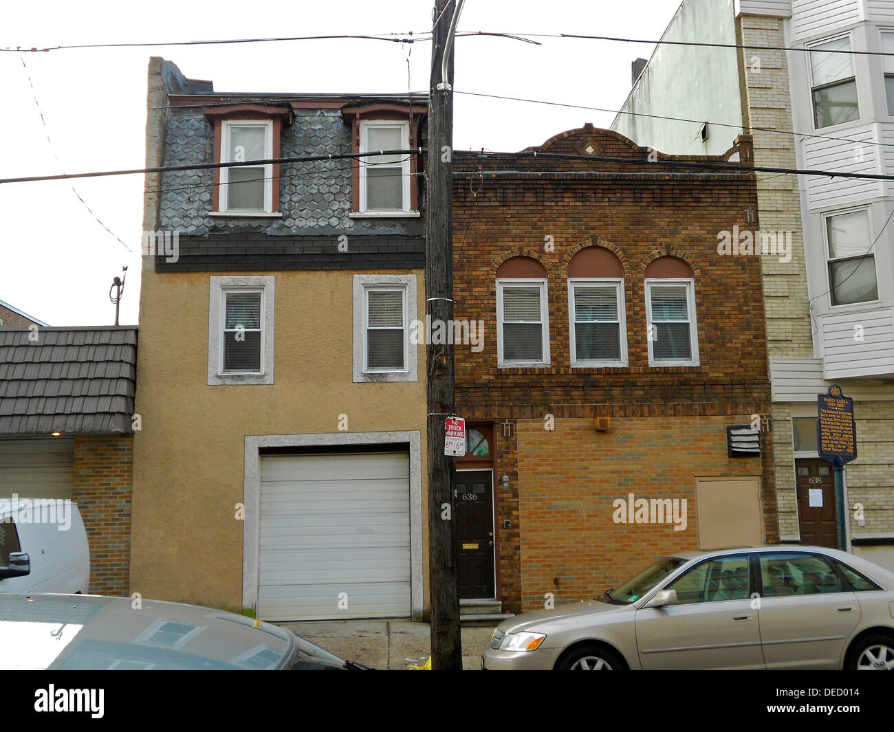 The birthplace of Philadelphia tenor Mario Lanza at 634 Christian Street (on left) or perhaps 636 (on right) , Philadelphia, Pennsylvania USA. The 2 buildings appear to be joined now, but I believe it's the 634 building. Stock Photo