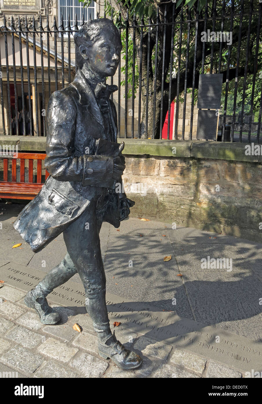 Robert Fergusson Scots Poet bronze Statue from the canongate Edinburgh Royal Mile. Stock Photo