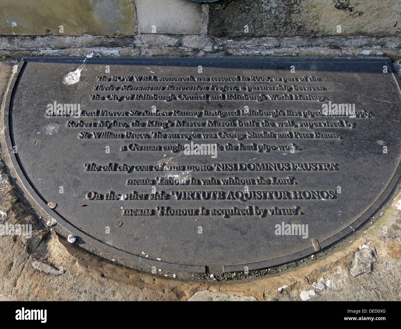 Inscription on the Grassmarket fountain, Edinburgh city, Scotland, UK Stock Photo