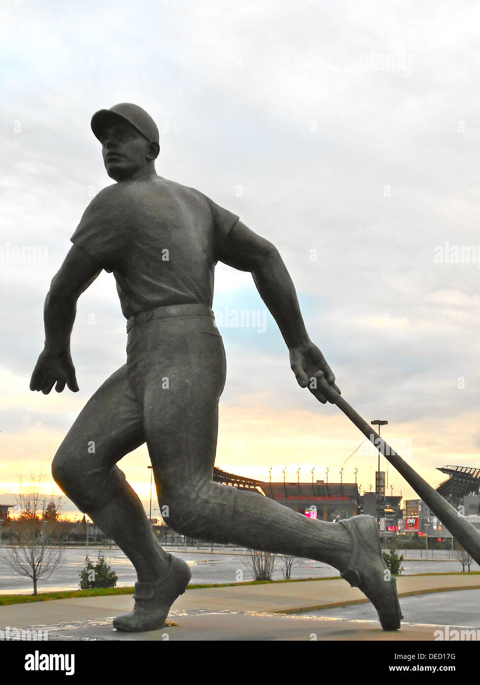 The Batter or Full Swing by Joe Brown (sculptor) installed in 1974 in Veterans Stadium, 'moved' to Citizens Bank Park. Bronze sculpture; concrete base. SIRIS reference IAS PA000184. Stock Photo