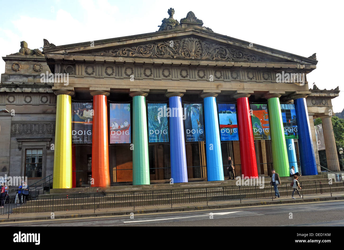 Edinburgh National Galleries with multicoloured columns DOIG, Princes St / Mound , Edinburgh New Town, Scotland UK Stock Photo