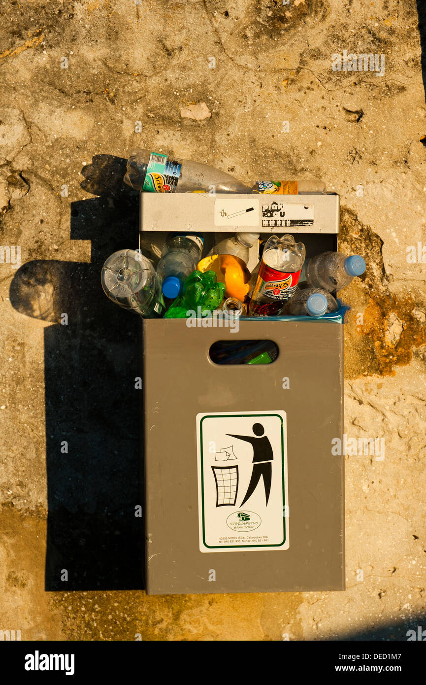 Full garbage can, Dubrovnik, Dubrovnik-Neretva county, Croatia, Europe. Stock Photo