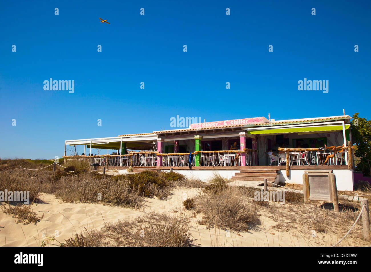Flipper & Chiller. Migjorn Beach. Formentera. Balearic Islands. Spain. Stock Photo