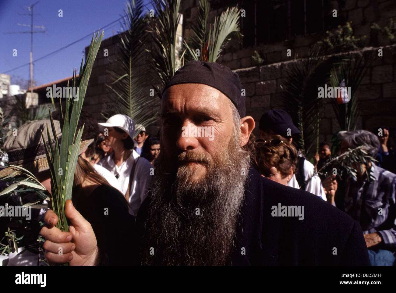 Christians Hold Palm Fronds During Palm Sunday Celebration Old City Of