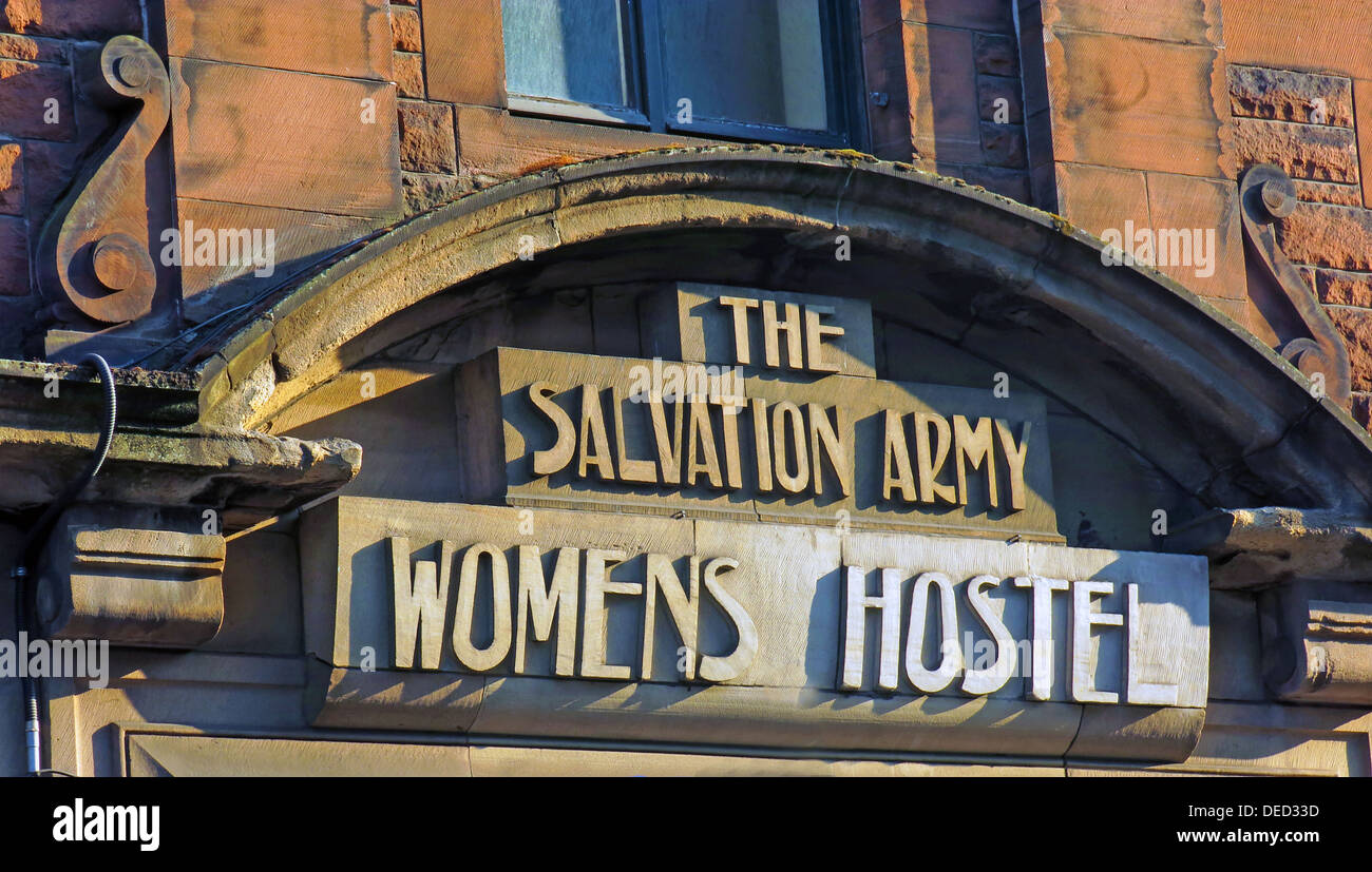 Art Nouveau Salvation Army Womens Hostel stone sign, West Port bottom of Grassmarket , Edinburgh old town Scotland UK Stock Photo