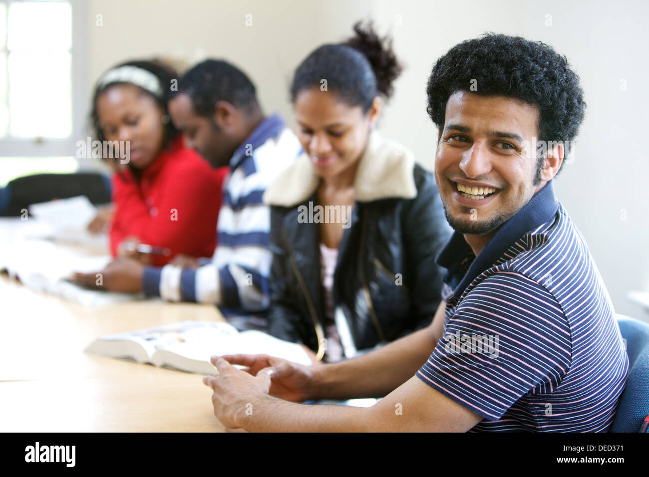 foreign students in classroom Stock Photo