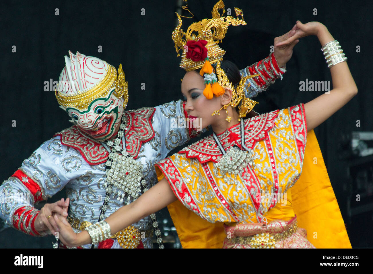 Traditional Thai costumes on stage Stock Photo