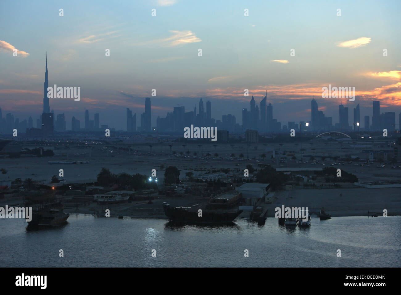 Dubai, United Arab Emirates, Dubai skyline at night Stock Photo