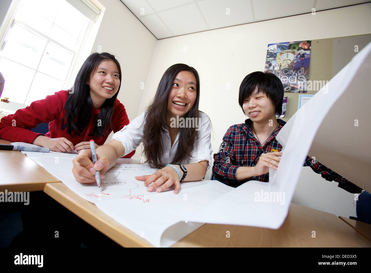 foreign students in classroom Stock Photo