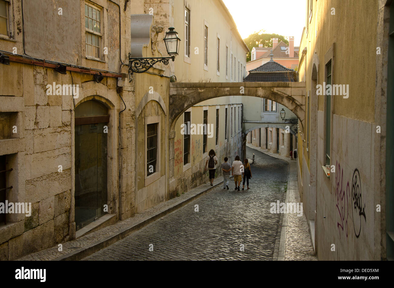 Four children in Street view in historic centre Bairro Alto of Lisbon. Portugal Stock Photo