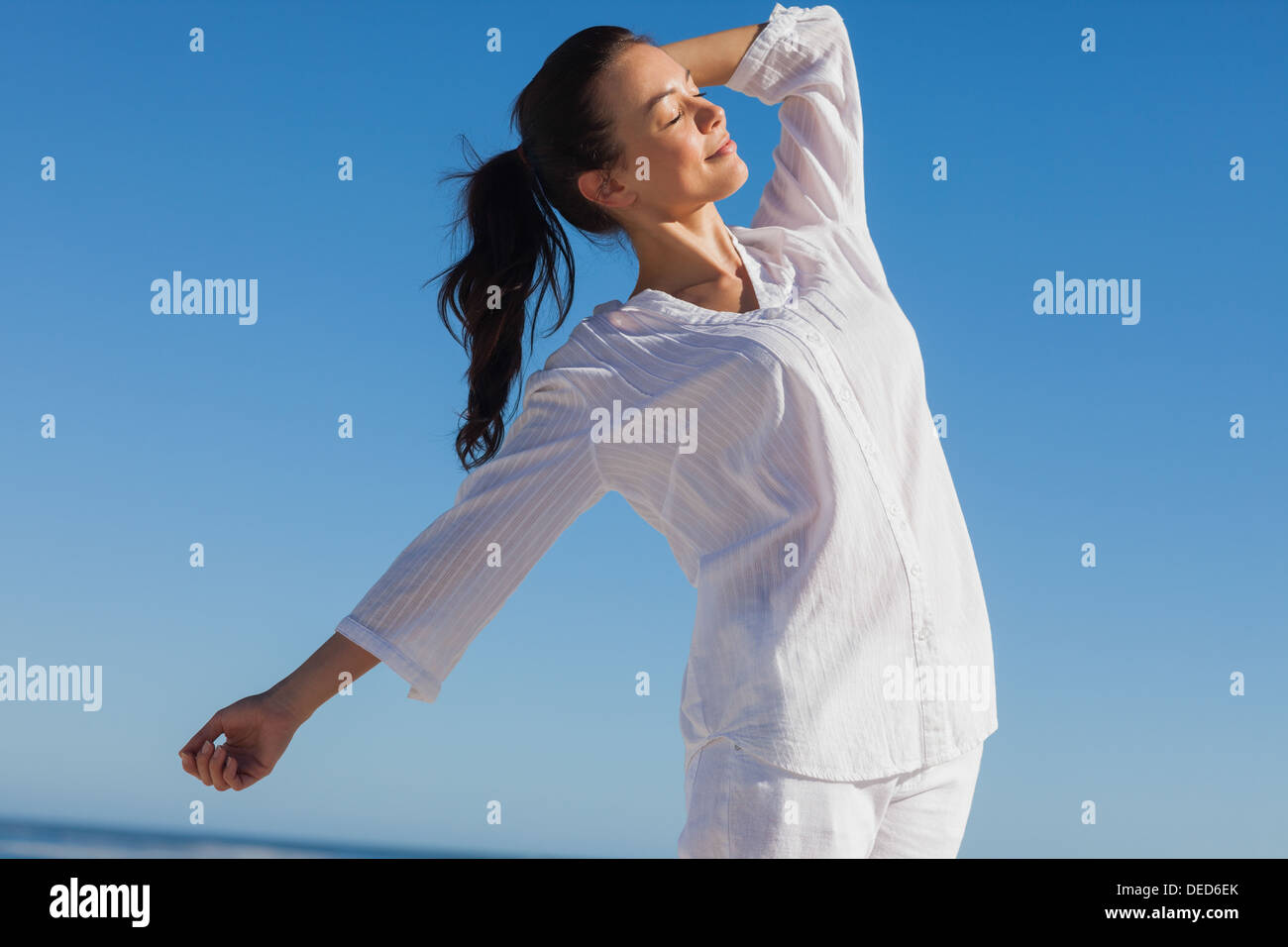 Close up view of woman enjoying the sun Stock Photo