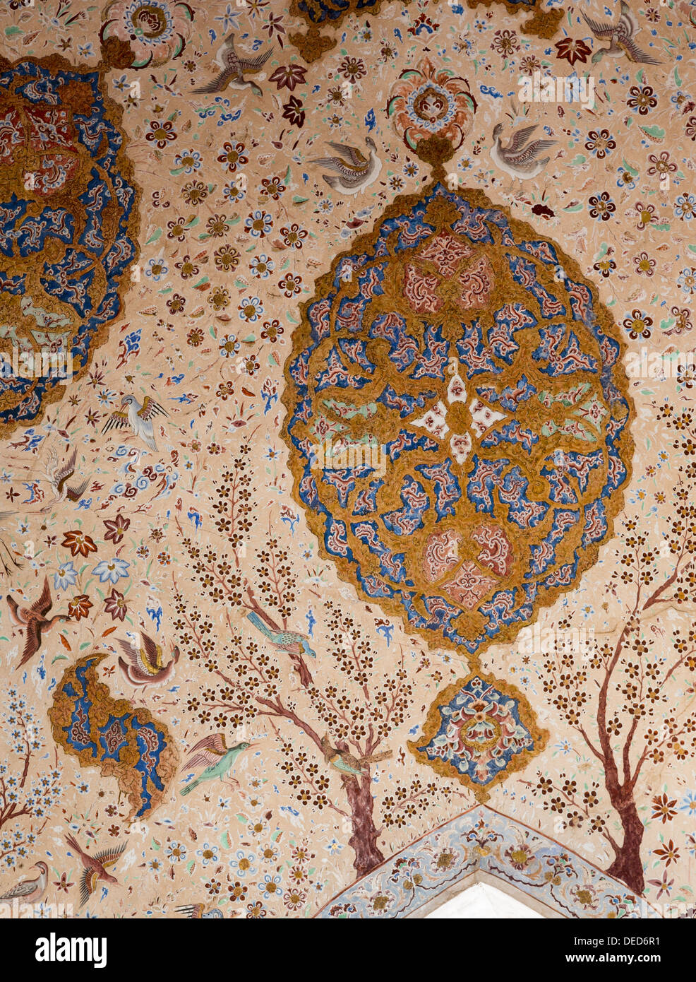 detail of painted ceiling, Ali Qapu, Isfahan, Iran Stock Photo