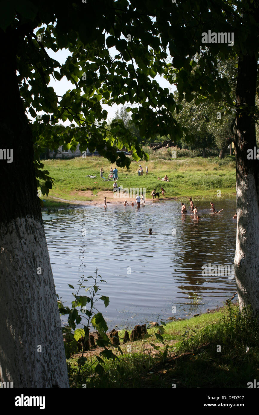 Summer swimming in the river in Staraya Russa, Russia Stock Photo