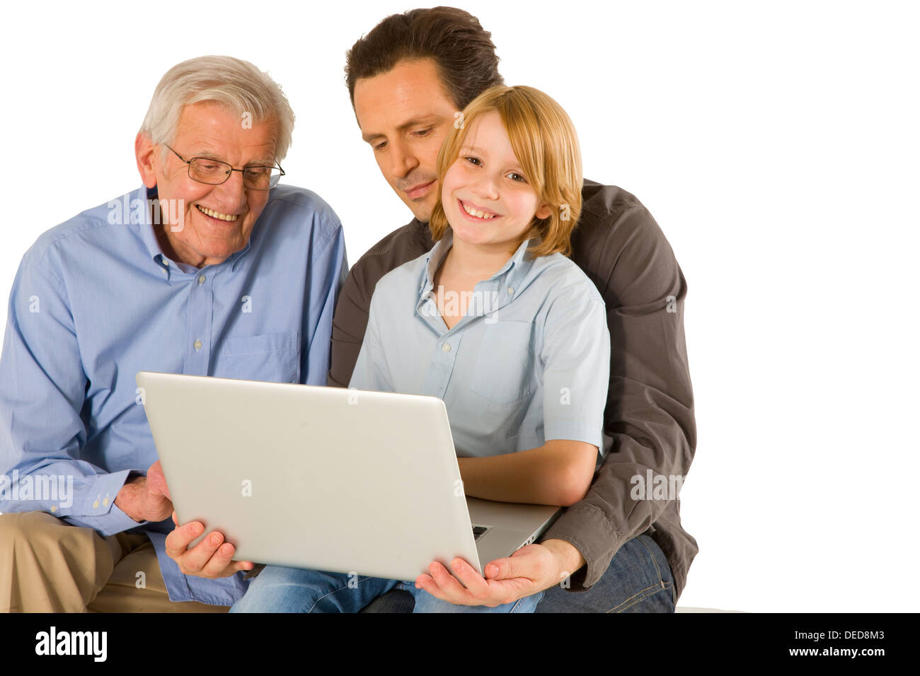 family using pc tablet Stock Photo - Alamy