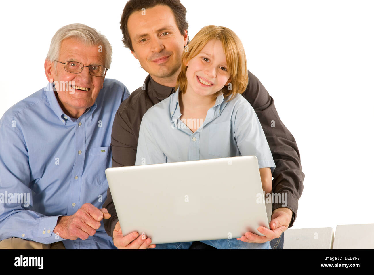 family using pc tablet Stock Photo Alamy