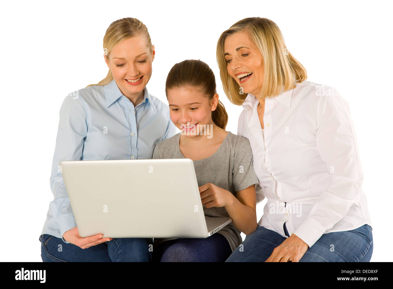 family using pc tablet Stock Photo - Alamy