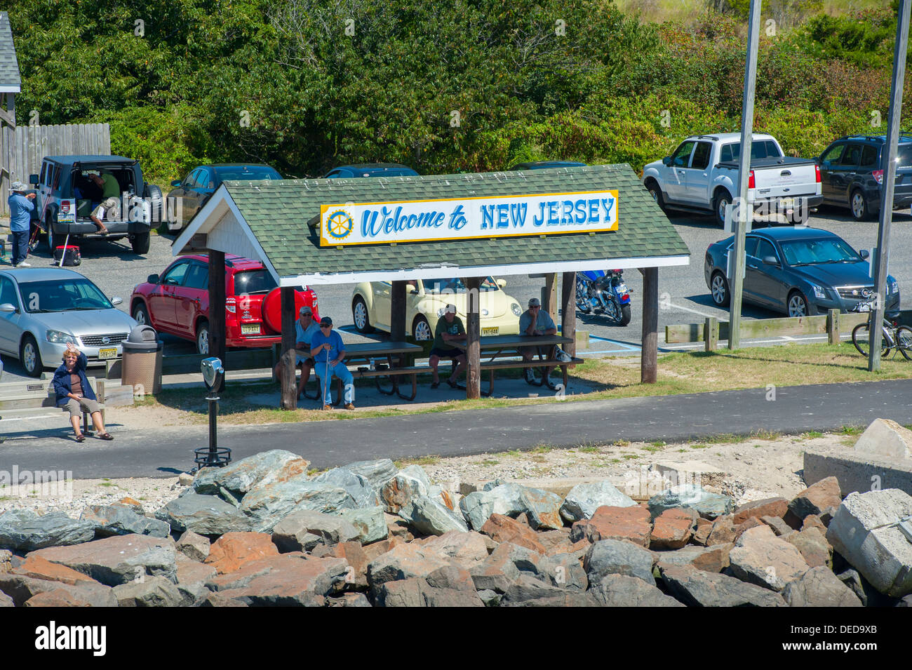 USA, New Jersey NJ N.J. Cape May to New Jersey sign where the