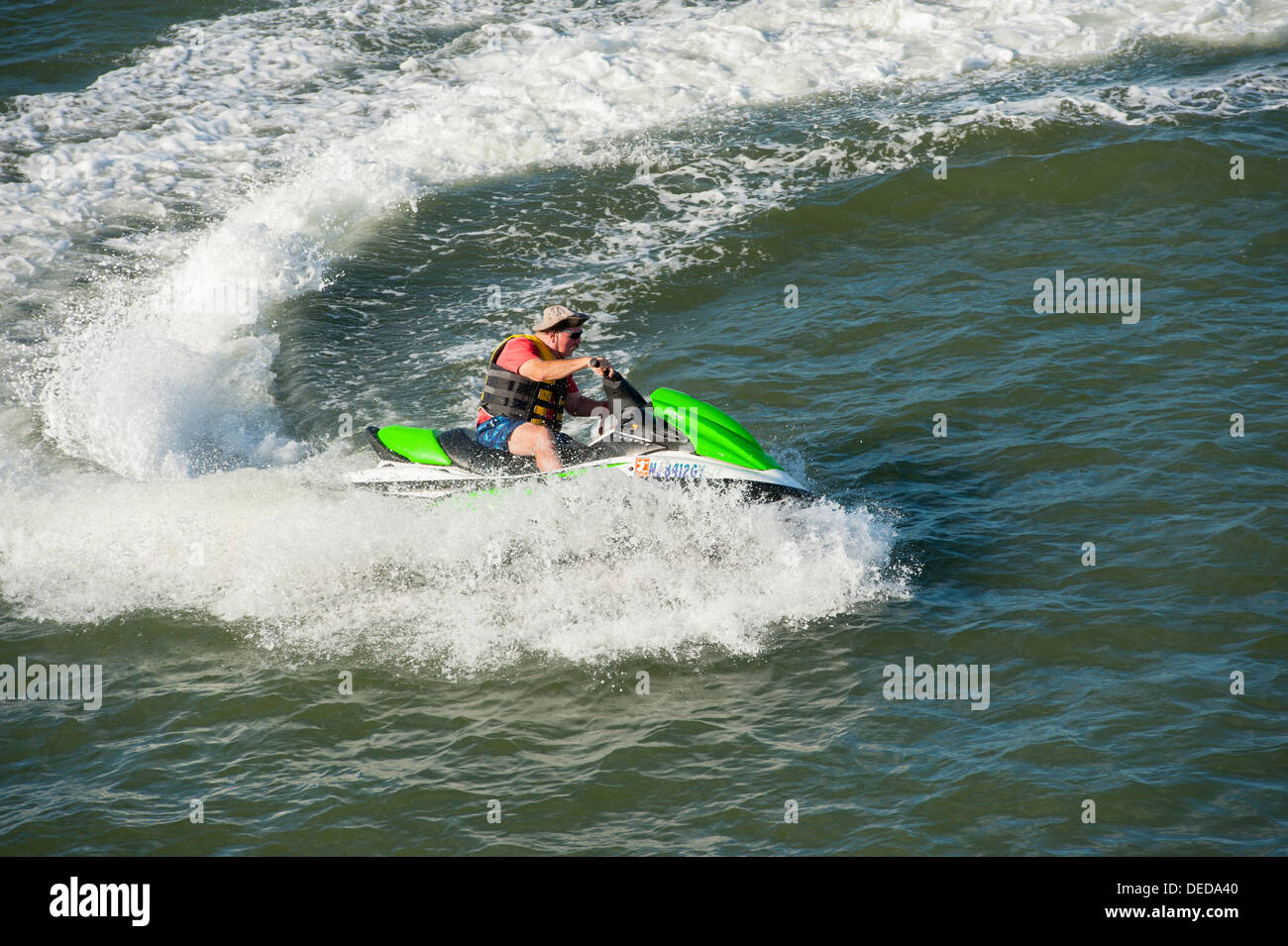 USA New Jersey NJ wave runners or jet skis riding in the bay waters between Cape May and Wildwoods Stock Photo
