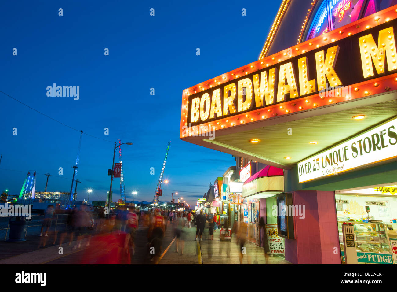 USA New Jersey NJ Shore Wildwood boardwalk at night food games rides