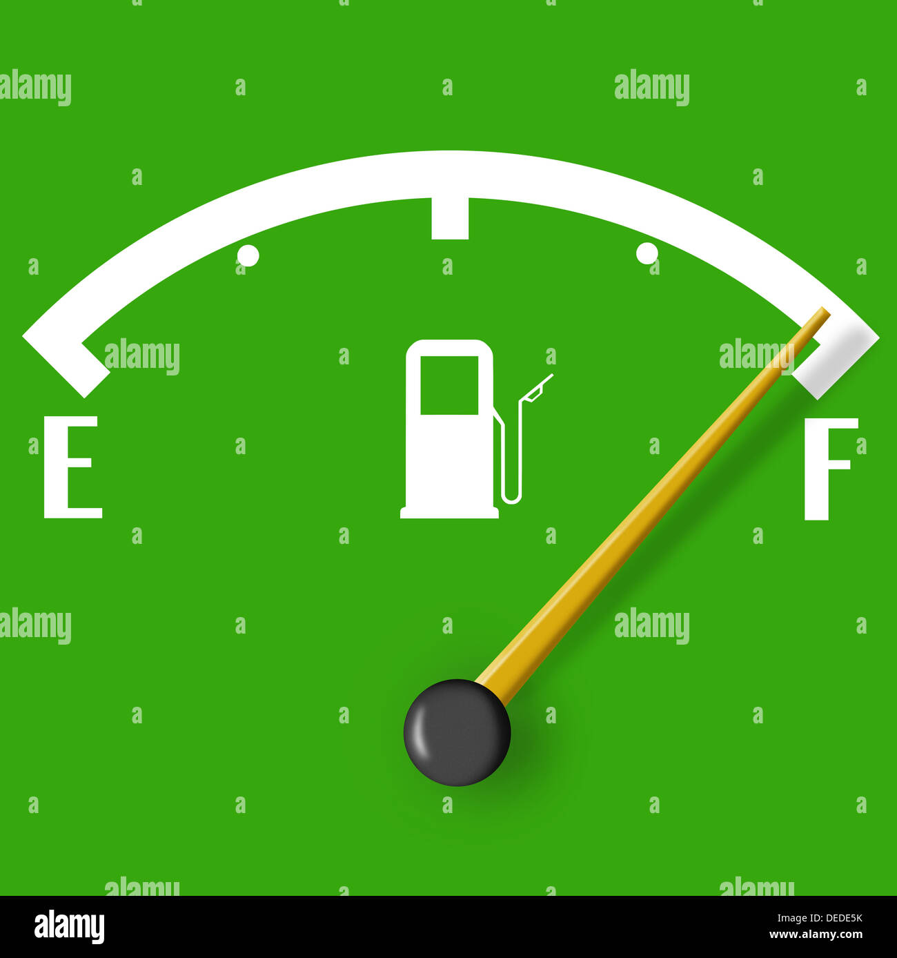 Full fuel sign with yeallow indicator isolated on green background