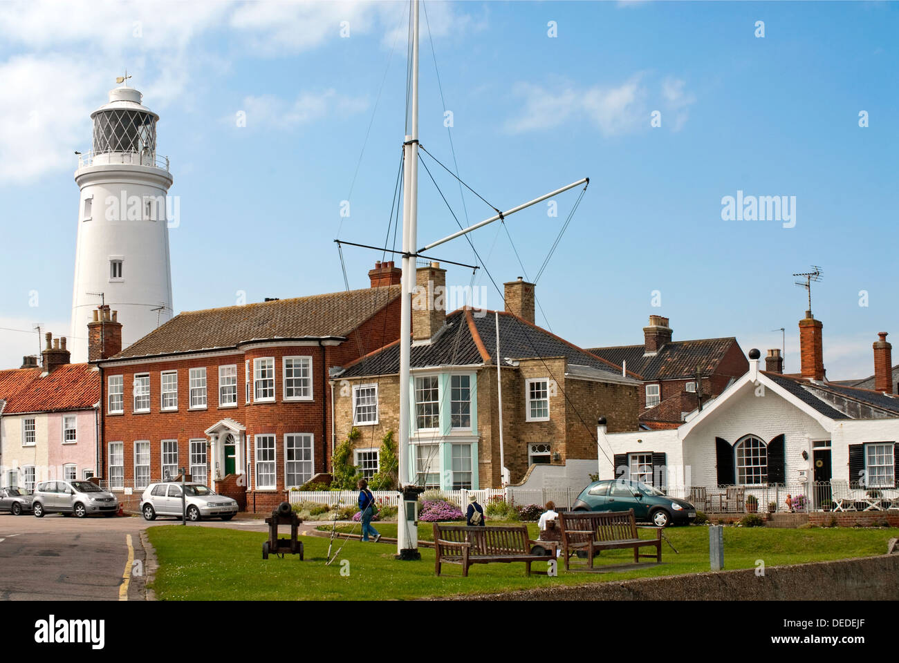 Southwold lighthouse was constructed in 1887 by Trinity House. It stands as a landmark in the centre of the town. Stock Photo
