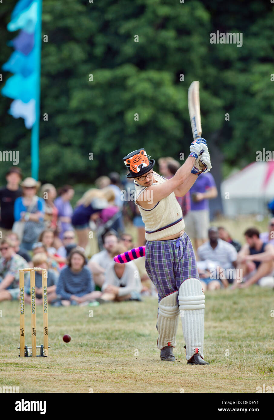The Wilderness Festival at Cornbury Park, Oxfordshire (10 Aug 2013). - The Wilderness Urn light hearted cricket match. Stock Photo