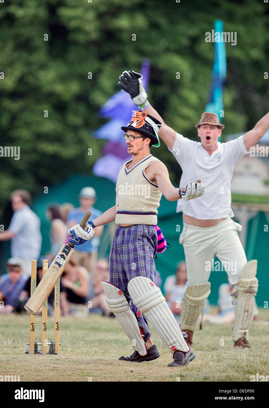 The Wilderness Festival at Cornbury Park, Oxfordshire (10 Aug 2013). - The Wilderness Urn light hearted cricket match. Stock Photo