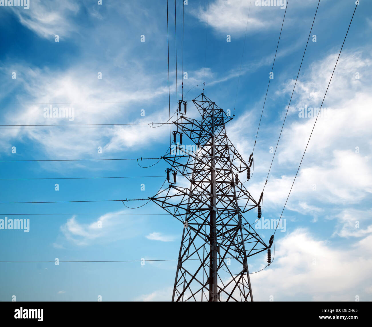high voltage post.High-voltage tower sky background Stock Photo - Alamy