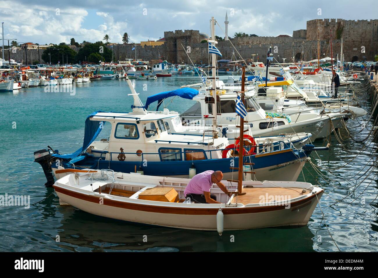 Commercial Port, Rhodes Town, Rhodes Island, Dodecaneso, Greece, Mediterranean Sea. Stock Photo