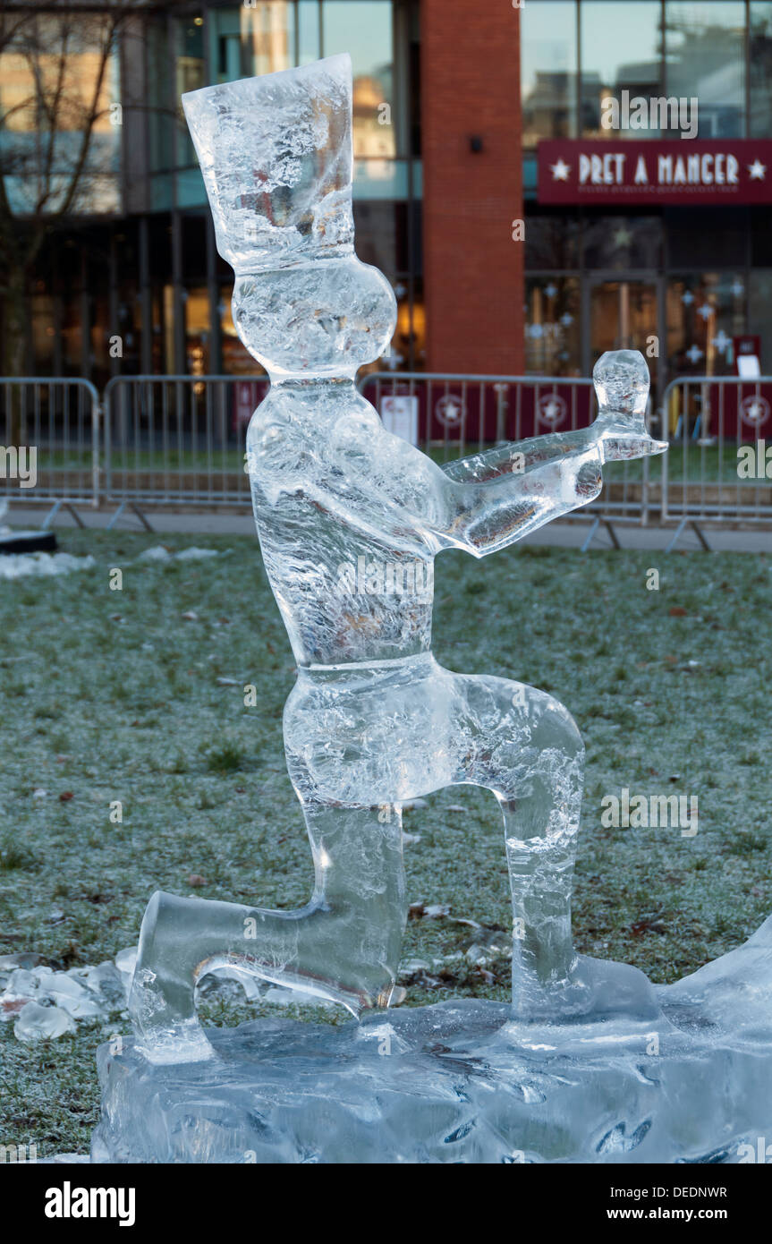 Ice sculpture in Piccadilly Gardens, Manchester, England, UK Stock Photo