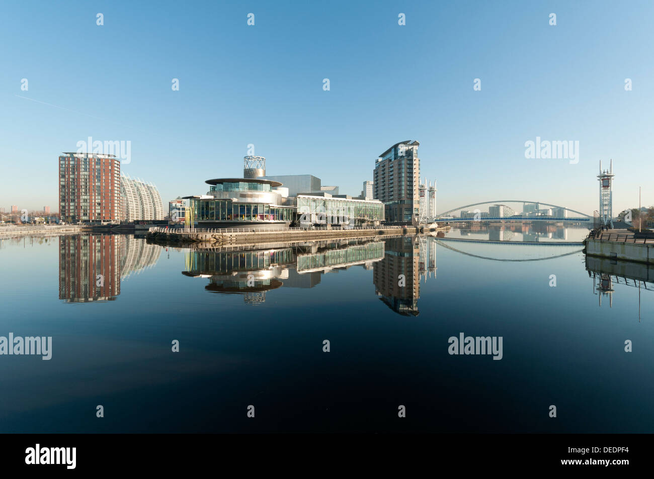 The Lowry, Imperial Point apartments, and the Millennium footbridge