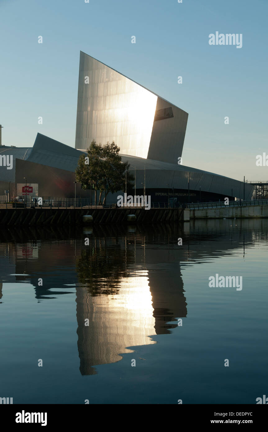 Imperial War Museum North reflected in the Manchester Ship Canal ...