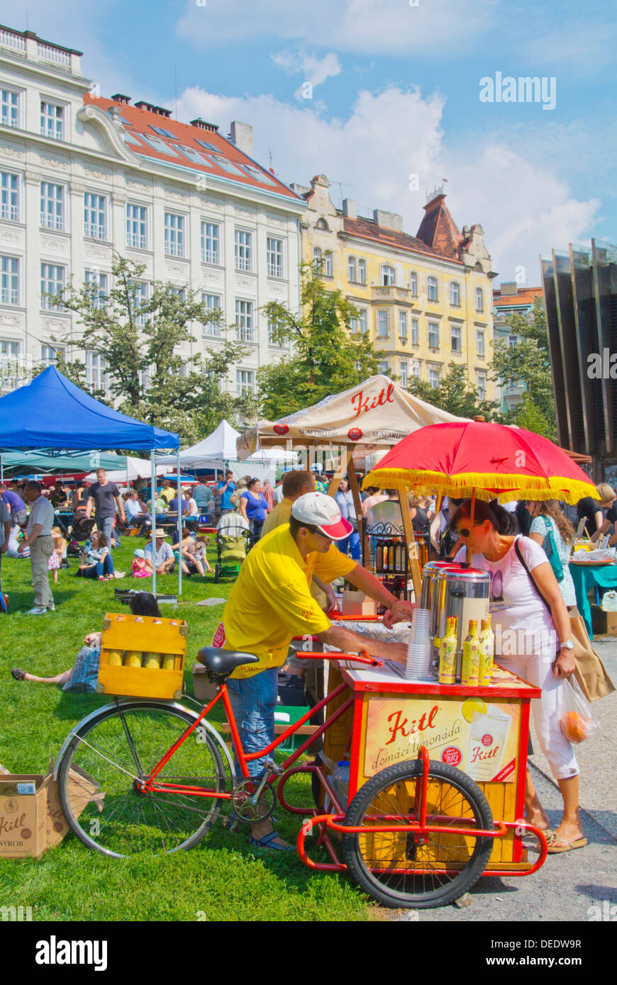 Farmers market at Jiriho z Podebrad square Zizkov district Prague Czech