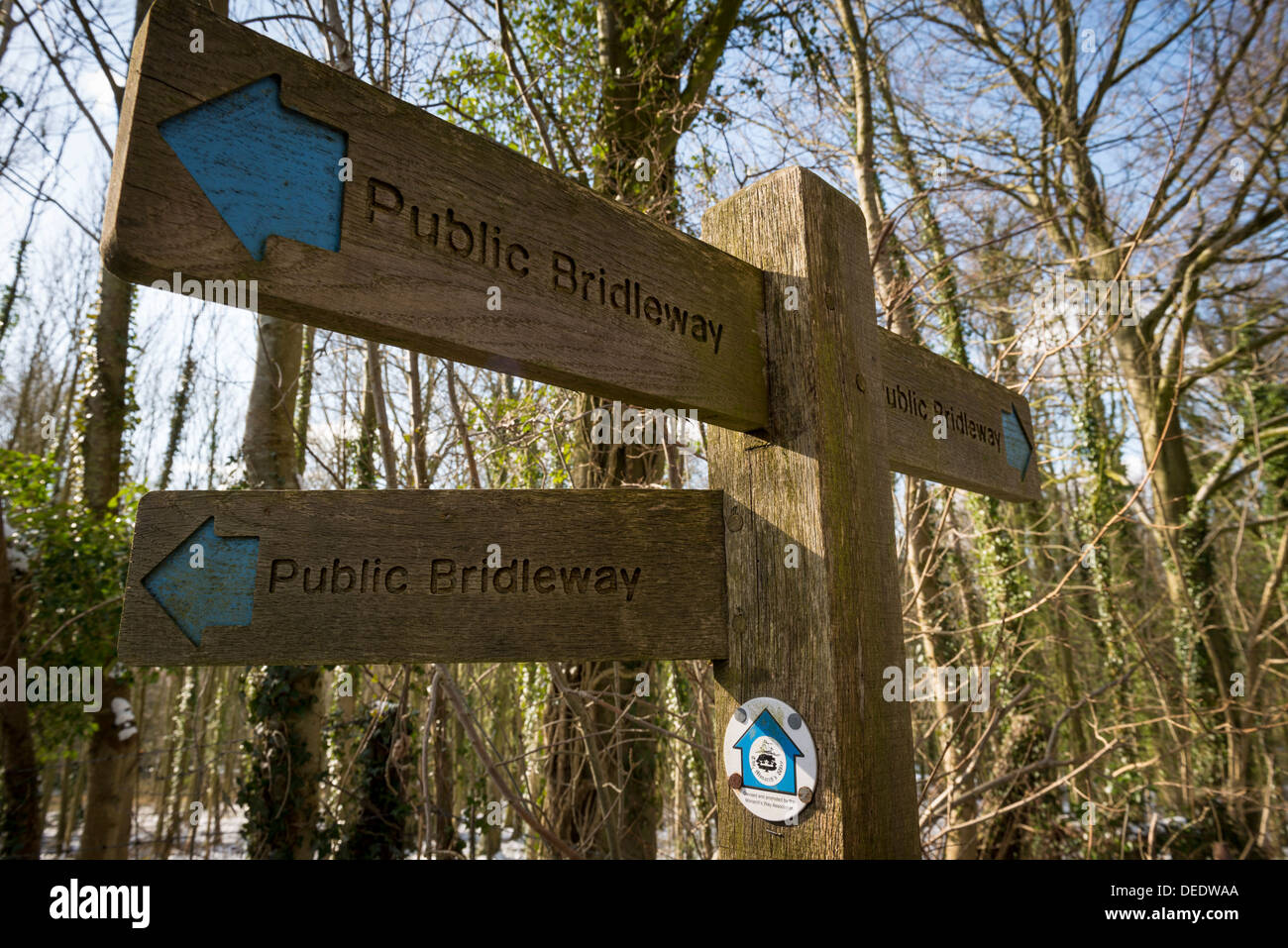 Public Bridle Way & Monarch's Way signpost near Chicester, West Sussex,UK Stock Photo