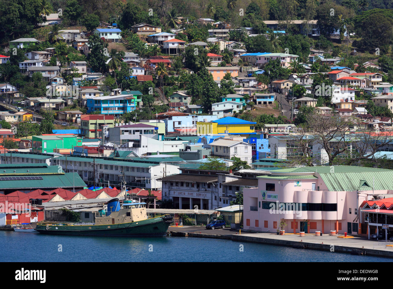 Docks in Castries Harbor, St. Lucia, Windward Islands, West Indies, Caribbean, Central America Stock Photo
