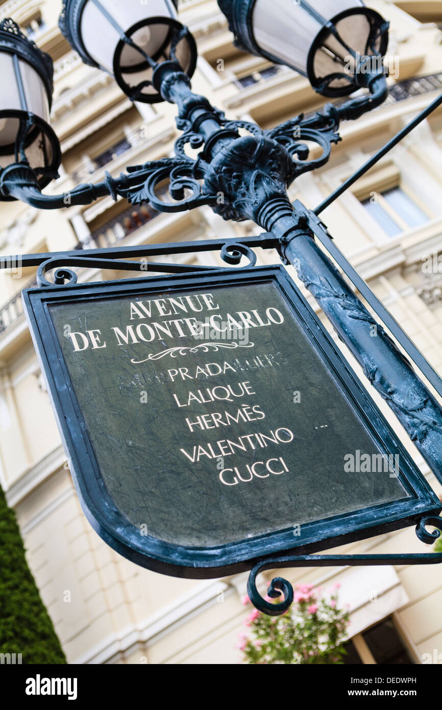 Sign for exclusive shops, Monaco-Ville, Monaco, Europe Stock Photo