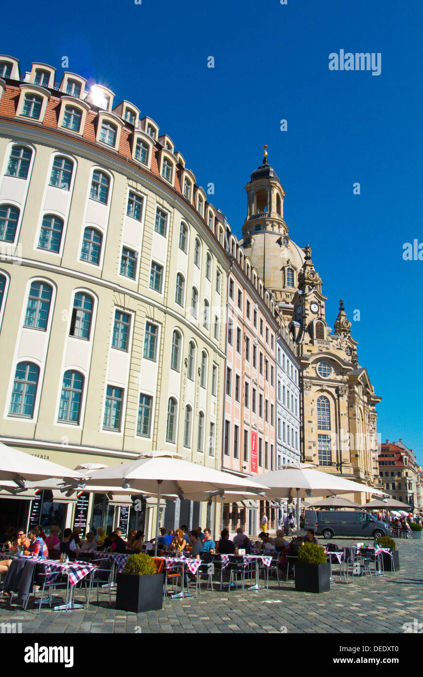 Cafe and restaurant terraces Neumarkt square Altstadt the old town Dresden city Germany central Europe Stock Photo