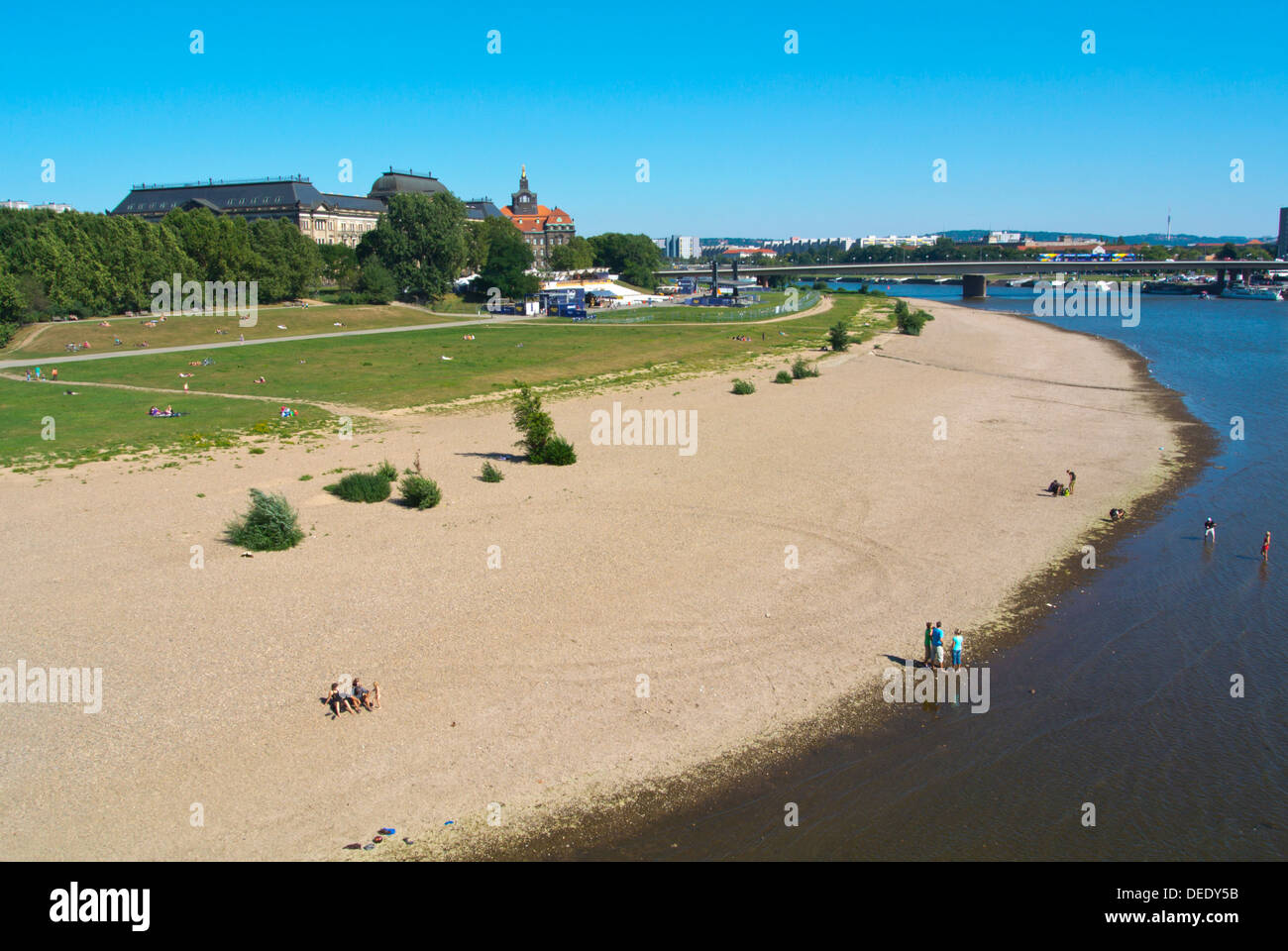 Beach at Königsufer riverside promenade Neustadt the new town Dresden city Saxony state eastern Germany central Europe Stock Photo