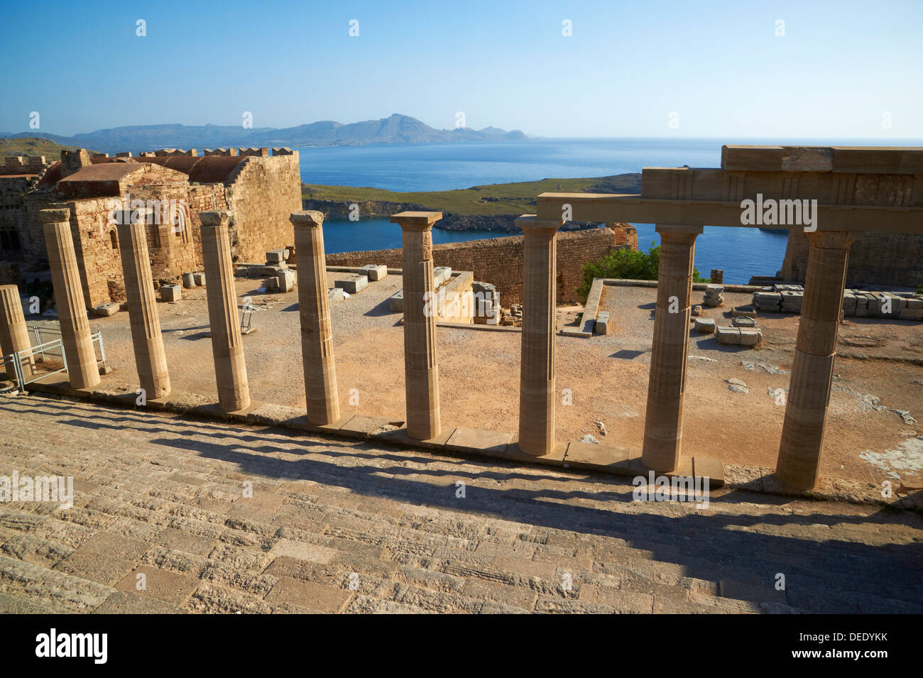 Lindos Acropolis, Lindos, Rhodes, Dodecanese, Greek Islands, Greece, Europe Stock Photo