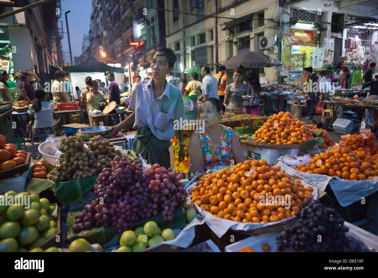 Night market, Yangon (Rangoon), Yangon Region, Myanmar (Burma), Asia Stock Photo