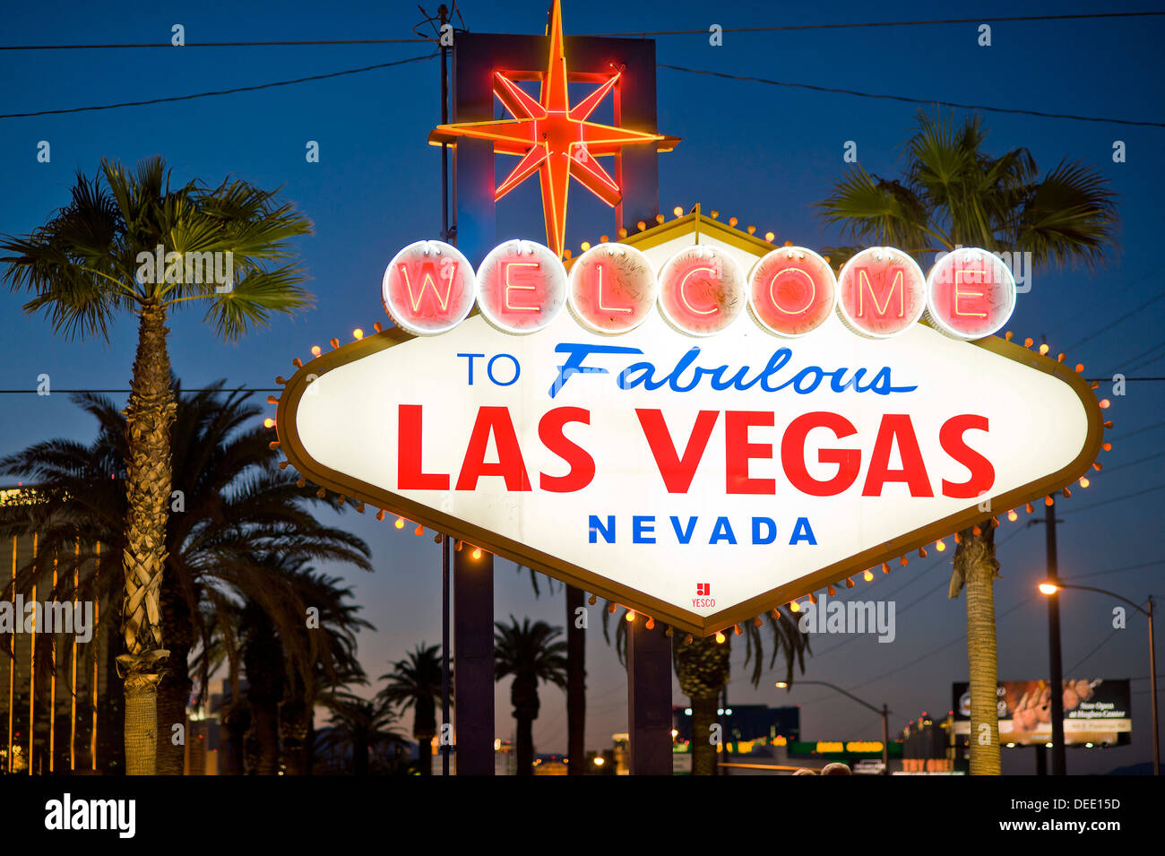 Las Vegas Sign at night, Nevada, United States of America, North America Stock Photo