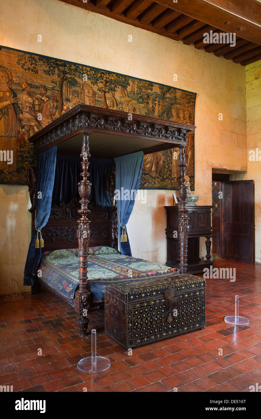 The bedroom of Catherine de Medici in the Chateau at Chaumont-sur-Loire, UNESCO, Loire Valley, Loir-et-Cher, Centre, France Stock Photo
