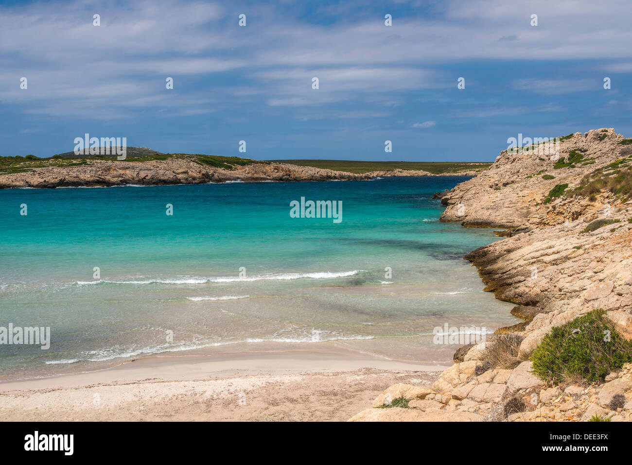 Turquoise sea at Son Saura beach, Minorca or Menorca, Balearic Islands, Spain Stock Photo