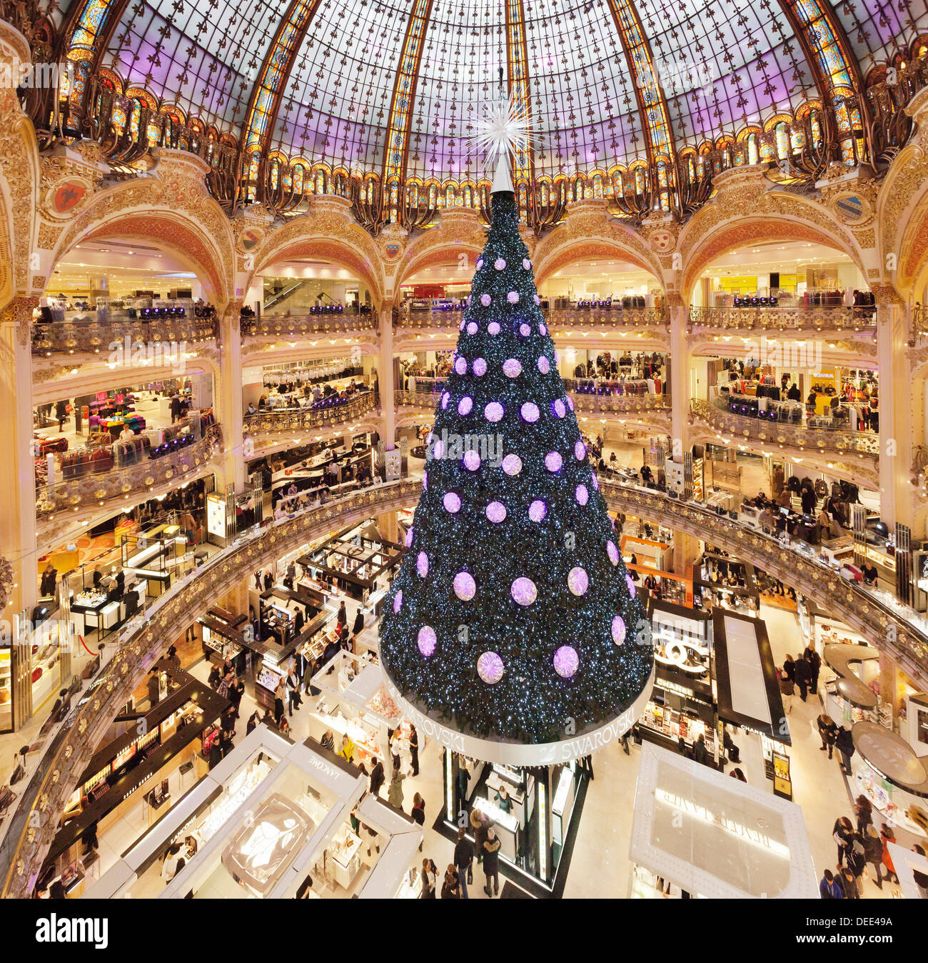Christmas tree in Galerie Lafayette, Paris, Ile de France, France, Europe Stock Photo