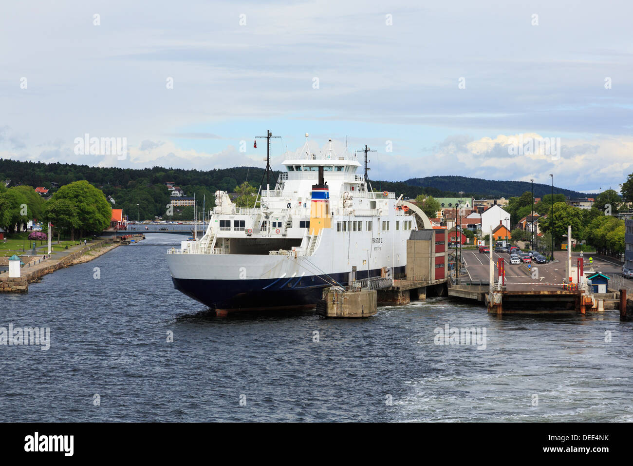 Oslofjord passenger car ferry Basto II to Horten docked in the terminal in Moss, Norway, Scandinavia, Europe Stock Photo