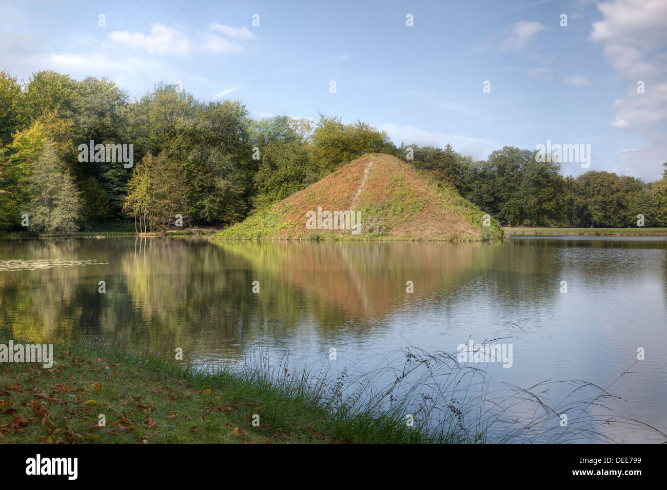 Lake Pyramid in Branitz Park, Tomb of Fuerst Pückler and his wife, Cottbus, Brandenburg, Germany Stock Photo
