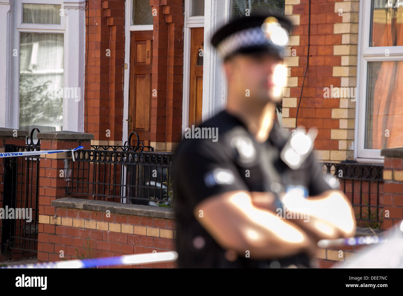 GMP Police on Beard Road Gorton where a man died after being shot with a taser gun Stock Photo