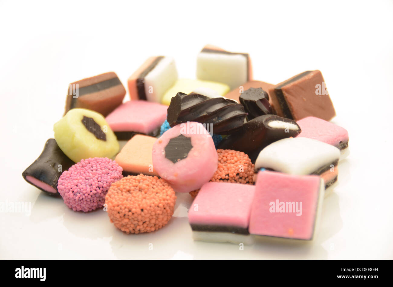 Flavorsome pile of liquorice allsorts mixture of sweets Stock Photo - Alamy